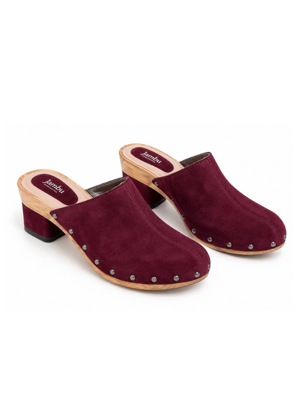 Jambu Monaco Burgundy Suede Wood Clog Mules Size 6.5M